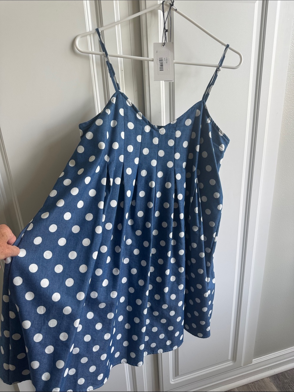 THMK Clothing boutique Blue / white Polka Dot Spaghetti Strap Dress